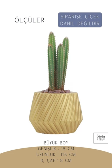 Stein Kohle Çiçek Saksısı Büyük Boy 1 Adet Altın Renk Uygulamalı Dişli Model - Resim 2