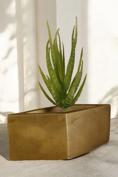 Stein Kohle Dekoratif Saksı Minik Kaktüs Saksısı Altın Eskitme Renk 1 Adet Dörtgen Model ürün görseli 1
