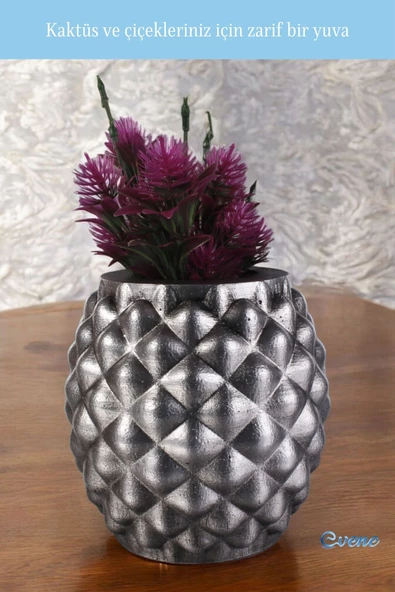 Evene Saksı Büyük Saksı Çiçek Saksısı Büyük Boy Saksı Salon Saksısı Model 12 Gümüş Eskitme Saksı - Resim 4