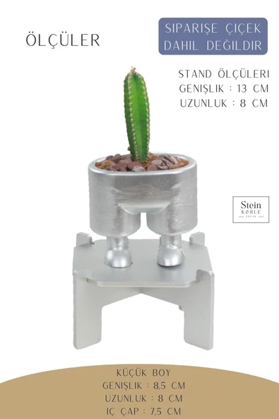 Stein Kohle Ayaklı Saksı Ahşap Dekoratif Kaktüs Saksısı 1 Adet Gümüş Renk Uygulamalı Pantolon Model - 2