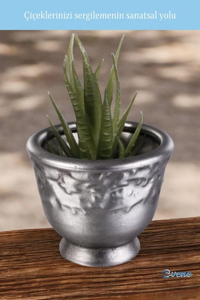 Evene Saksı Dekoratif Saksı Kaktüs Saksısı Sukulent Saksısı Küçük Saksı Model 31 Gümüş Eskitme Saksı - Resim 3