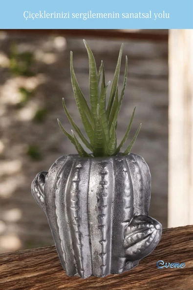 Evene Saksı Dekoratif Saksı Kaktüs Saksısı Sukulent Saksısı Küçük Saksı Model 11 Gümüş Eskitme Saksı - Resim 3