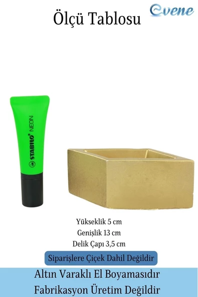 Evene Mini Çiçek Saksı Küçük Sukulent Altın Kaktüs Saksısı Dörtgen Yatay Model - Resim 2