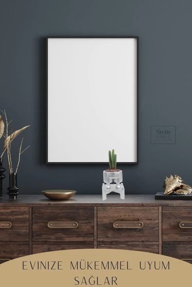 Stein Kohle Ayaklı Saksı Ahşap Dekoratif Kaktüs Saksısı 1 Adet Gümüş Renk Uygulamalı Pantolon Model - 6