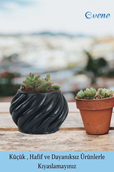Evene Saksı Dekoratif Saksı Kaktüs Saksısı Sukulent Saksısı Küçük Saksı Model 4 Siyah Saksı - Resim 3