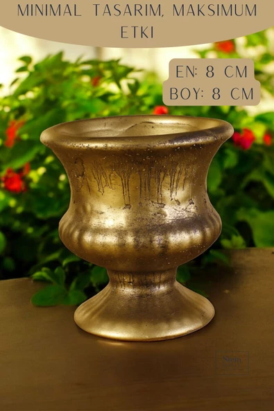 Stein Kohle Dekoratif Saksı Minik Kaktüs Saksısı Altın Eskitme Renk Model 33 - Resim 2