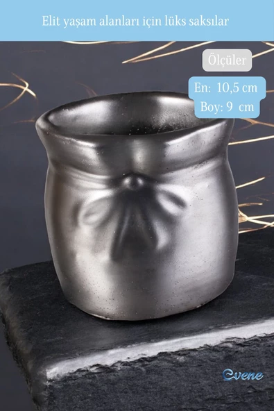 Evene Saksı Dekoratif Saksı Kaktüs Saksısı Sukulent Saksısı Küçük Saksı Model 14 Gümüş Eskitme Saksı - Resim 2