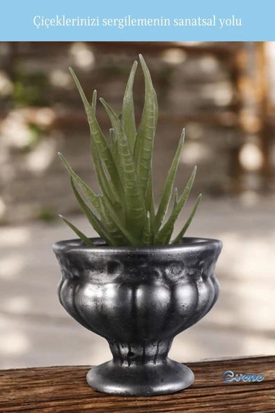 Evene Saksı Dekoratif Saksı Kaktüs Saksısı Sukulent Saksısı Küçük Saksı Model 34 Gümüş Eskitme Saksı - Resim 4