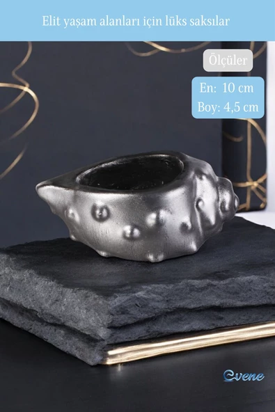 Evene Saksı Dekoratif Saksı Kaktüs Saksısı Sukulent Saksısı Küçük Saksı Model 18 Gümüş Eskitme Saksı - Resim 2