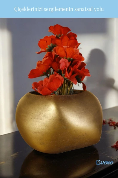 Evene Saksı Büyük Saksı Çiçek Saksısı Büyük Boy Saksı Salon Saksısı Model 14 Altın Eskitme Saksı - Resim 3