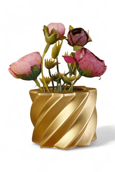 Evene Saksı Dekoratif Saksı Kaktüs Saksısı Sukulent Saksısı Küçük Saksı Model 9 Altın Eskitme Saksı ürün görseli 1