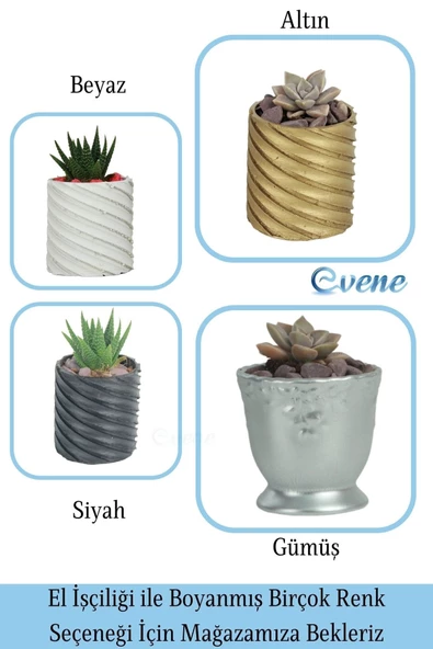 Evene Saksı Dekoratif Saksı Kaktüs Saksısı Sukulent Saksısı Küçük Saksı Model 32 Gümüş Saksı - Resim 7