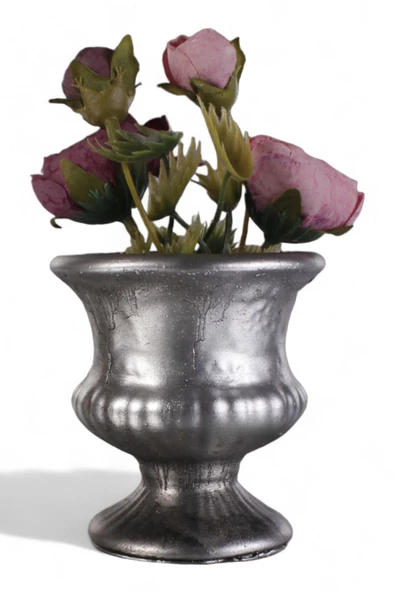 Evene Saksı Dekoratif Saksı Kaktüs Saksısı Sukulent Saksısı Küçük Saksı Model 33 Gümüş Eskitme Saksı ürün görseli 1