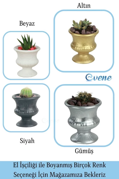 Evene Saksı Dekoratif Saksı Kaktüs Saksısı Sukulent Saksısı Küçük Saksı Model 33 Siyah Saksı - 7