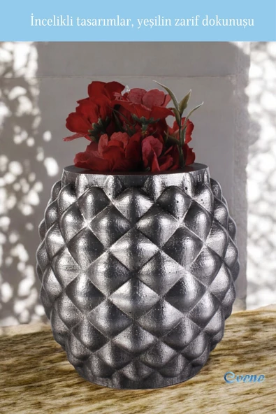 Evene Saksı Büyük Saksı Çiçek Saksısı Büyük Boy Saksı Salon Saksısı Model 12 Gümüş Eskitme Saksı - Resim 5