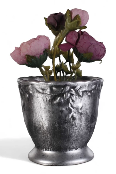 Evene Saksı Dekoratif Saksı Kaktüs Saksısı Sukulent Saksısı Küçük Saksı Model 32 Gümüş Eskitme Saksı ürün görseli 1