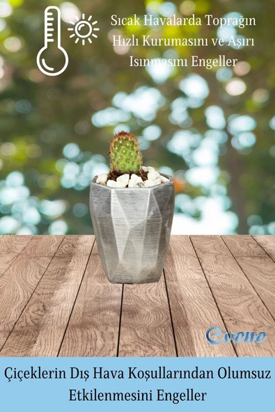 Evene Saksı Dekoratif Saksı Kaktüs Saksısı Sukulent Saksısı Küçük Saksı Model 36 Siyah Gümüş Saksı - Resim 4