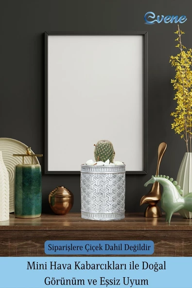 Evene Saksı Dekoratif Saksı Kaktüs Saksısı Sukulent Saksısı Küçük Saksı Model 42 Siyah Gümüş Saksı - Resim 6