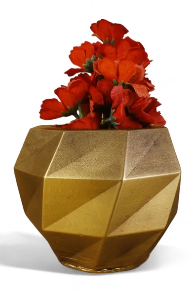 Evene Saksı Büyük Saksı Çiçek Saksısı Büyük Boy Saksı Salon Saksısı Model 13 Altın Eskitme Saksı ürün görseli 1