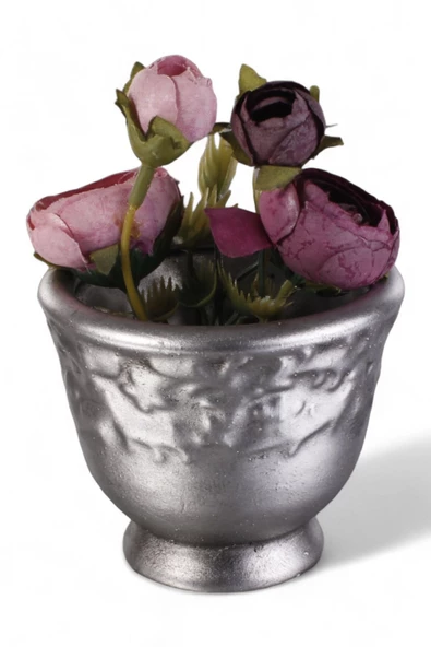 Evene Saksı Dekoratif Saksı Kaktüs Saksısı Sukulent Saksısı Küçük Saksı Model 31 Gümüş Eskitme Saksı ürün görseli 1