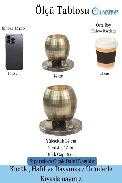 Evene Saksı Çiçek Kaktüs Saksısı Lüx 17 Cm Altın Eskitme Varak Boyalı Yuvarlak Ayaklı Saksı Çiçeklik - Resim 2