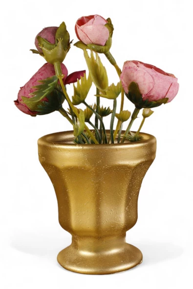 Evene Saksı Dekoratif Saksı Kaktüs Saksısı Sukulent Saksısı Küçük Saksı Model 38 Altın Saksı ürün görseli 1