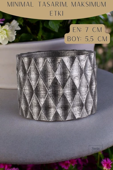 Stein Kohle Dekoratif Saksı Minik Kaktüs Saksısı Gümüş Eskitme Renk 1 Adet Baklava Model - Resim 2