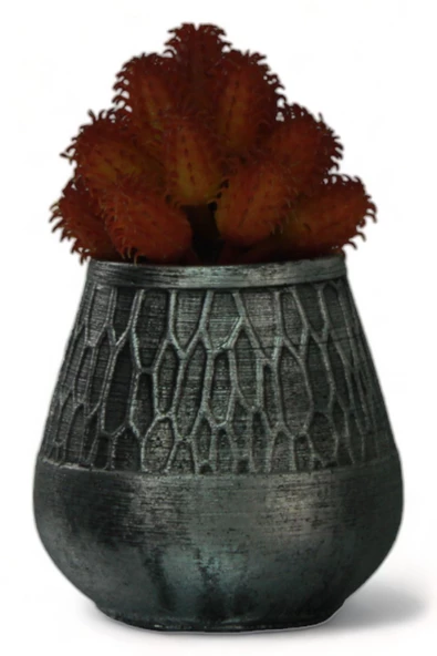 Evene Saksı Dekoratif Saksı Kaktüs Saksısı Sukulent Saksısı Küçük Saksı Model 35 Siyah Gümüş Saksı ürün görseli 1