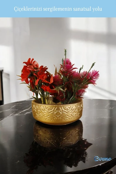 Evene Saksı Büyük Saksı Çiçek Saksısı Büyük Boy Saksı Salon Saksısı Model 2 Gold Saksı - Resim 3