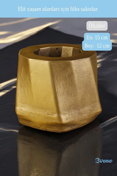 Evene Saksı Büyük Saksı Çiçek Saksısı Büyük Boy Saksı Salon Saksısı Model 8 Altın Eskitme Saksı - Resim 2