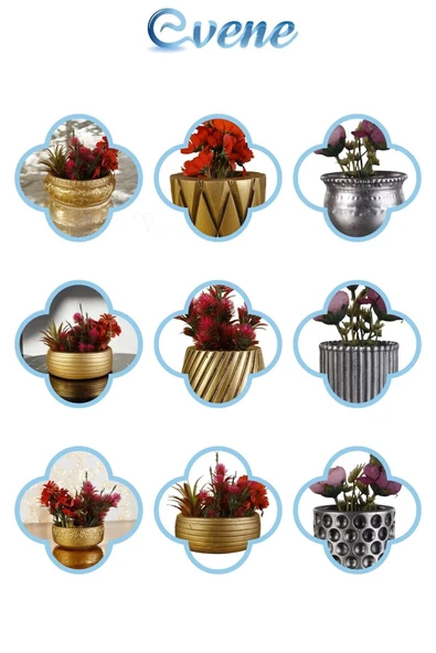 Evene Saksı Dekoratif Saksı Kaktüs Saksısı Sukulent Saksısı Küçük Saksı Model 14 Gümüş Eskitme Saksı - Resim 7