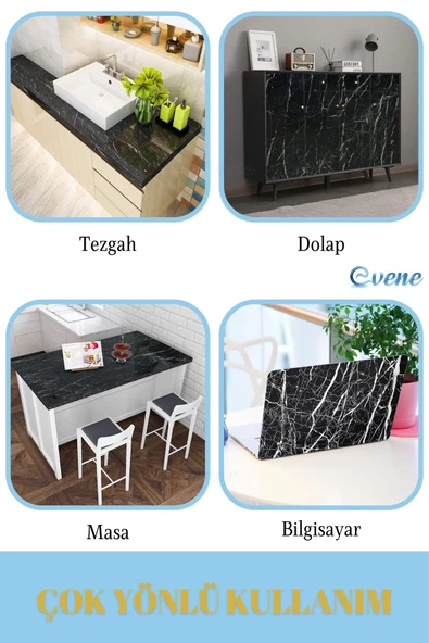 Evene Mermer Desenli Yapışkanlı Kaplama - Mutfak, Banyo, Tezgah, Duvar ve Masa İçin 5 Metre - Resim 6