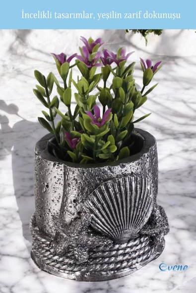 Evene Saksı Dekoratif Saksı Kaktüs Saksısı Sukulent Saksısı Küçük Saksı Model 5 Gümüş Eskitme Saksı - Resim 5