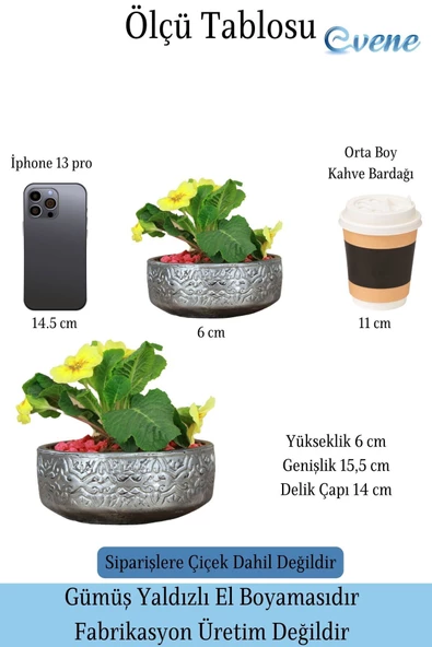 Evene Saksı Büyük Saksı Çiçek Saksısı Büyük Boy Saksı Salon Saksısı Model 2 Siyah Gümüş Saksı - Resim 2