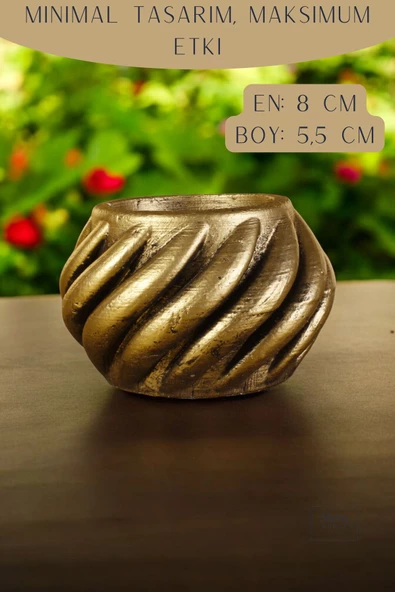 Stein Kohle Dekoratif Saksı Minik Kaktüs Saksısı Altın Eskitme Renk 1 Adet Kalın Çizgili Spiral Model - Resim 2