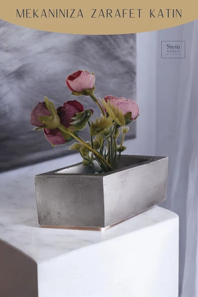 Stein Kohle Dekoratif Saksı Minik Kaktüs Saksısı Gümüş Eskitme Renk 1 Adet Dörtgen Model - Resim 3