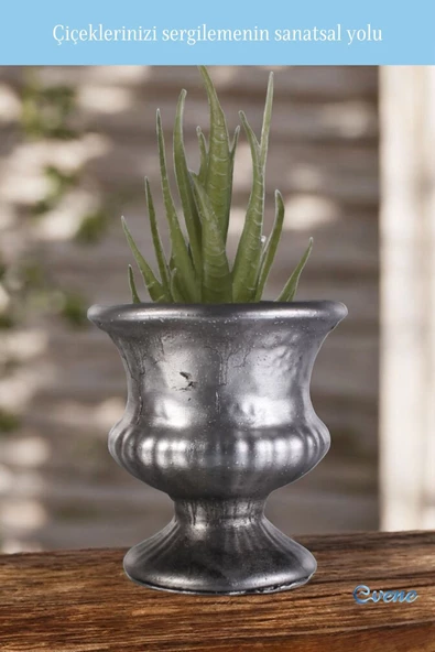 Evene Saksı Dekoratif Saksı Kaktüs Saksısı Sukulent Saksısı Küçük Saksı Model 33 Gümüş Eskitme Saksı - Resim 3