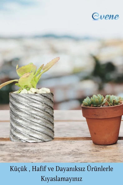 Evene Saksı Dekoratif Saksı Kaktüs Saksısı Sukulent Saksısı Küçük Saksı Model 37 Siyah Gümüş Saksı - Resim 3