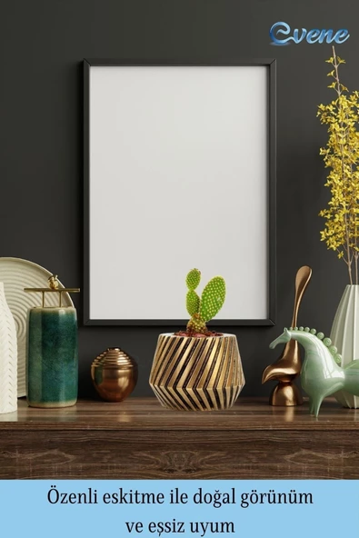 Evene Saksı Çiçek Kaktüs Saksısı Lüx 15 Cm Altın Eskitme Varak Boyalı Dişli Desen Saksı Çiçeklik - Resim 8