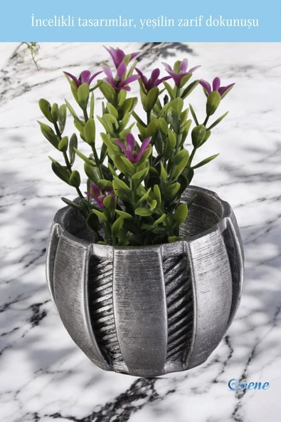 Evene Saksı Dekoratif Saksı Kaktüs Saksısı Sukulent Saksısı Küçük Saksı Model 41 Gümüş Eskitme Saksı - Resim 5