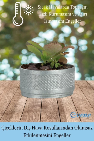 Evene Saksı Dekoratif Saksı Kaktüs Saksısı Sukulent Saksısı Küçük Saksı Model 46 Gümüş Saksı - Resim 4