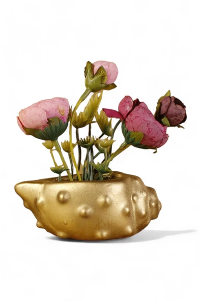 Evene Saksı Dekoratif Saksı Kaktüs Saksısı Sukulent Saksısı Küçük Saksı Model 18 Altın Saksı ürün görseli 1