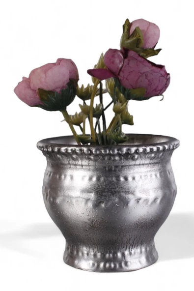 Evene Saksı Dekoratif Saksı Kaktüs Saksısı Sukulent Saksısı Küçük Saksı Model 43 Gümüş Eskitme Saksı ürün görseli