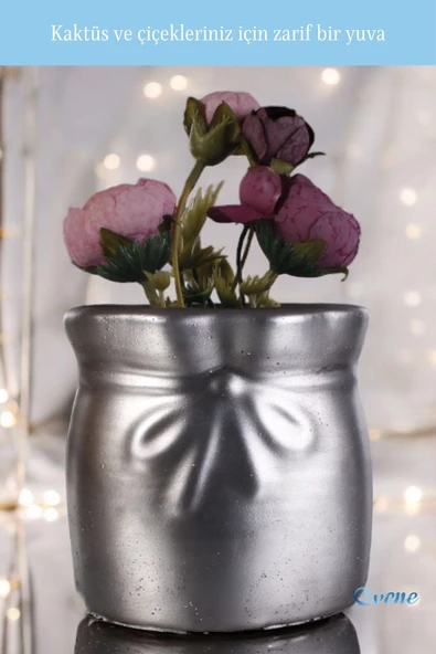 Evene Saksı Dekoratif Saksı Kaktüs Saksısı Sukulent Saksısı Küçük Saksı Model 14 Gümüş Eskitme Saksı - Resim 4