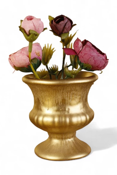 Evene Saksı Dekoratif Saksı Kaktüs Saksısı Sukulent Saksısı Küçük Saksı Model 33 Altın Saksı ürün görseli 1