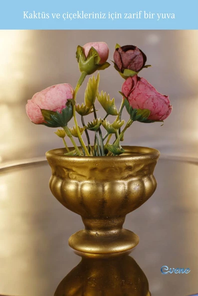 Evene Saksı Dekoratif Saksı Kaktüs Saksısı Sukulent Saksısı Küçük Saksı Model 34 Altın Eskitme Saksı - Resim 4