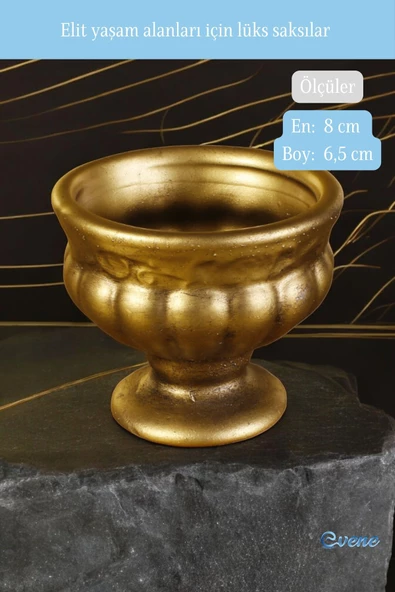 Evene Saksı Dekoratif Saksı Kaktüs Saksısı Sukulent Saksısı Küçük Saksı Model 34 Altın Eskitme Saksı - Resim 2
