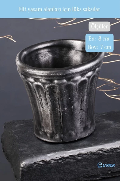 Evene Saksı Dekoratif Saksı Kaktüs Saksısı Sukulent Saksısı Küçük Saksı Model 40 Gümüş Eskitme Saksı - Resim 2