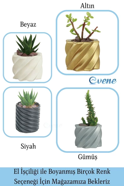 Evene Saksı Dekoratif Saksı Kaktüs Saksısı Sukulent Saksısı Küçük Saksı Model 9 Gümüş Saksı - Resim 7