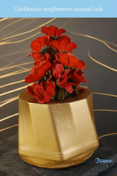 Evene Saksı Büyük Saksı Çiçek Saksısı Büyük Boy Saksı Salon Saksısı Model 8 Altın Saksı - Resim 3